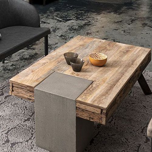 Table Basse 118x70x45 Cm En Bois Naturel Et Gris - Hayam