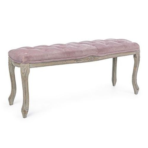 Banc Capitonné 110x36x47 Cm Effet Velours Vieux Rose - Medila
