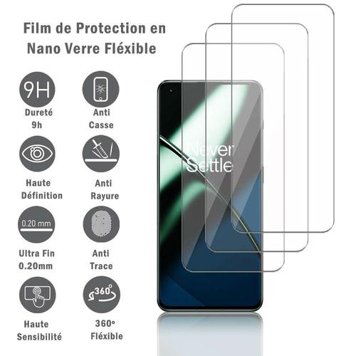 3 Films Protection D'écran En Verre Nano Fléxible Pour Oneplus 11 6.7", Dureté 9h Inrayable Incassable Invisible Ultra Résistant