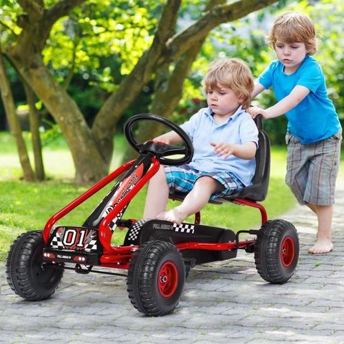 Costway Kart À Pédales Vélo Et Véhicule Pour Enfants Siège Réglable Avec Frein À Main Pour L'extérieur, 3-6 Ans, Rouge