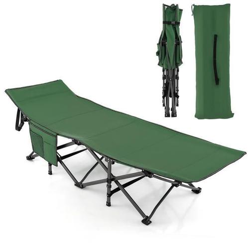 Costway Lits De Camp Pliable Avec Sac De Transport, Tête Inclinée Poche De Rangement Latérale, 190 X 72 X 51 Cm, Charge 400 Kg Vert