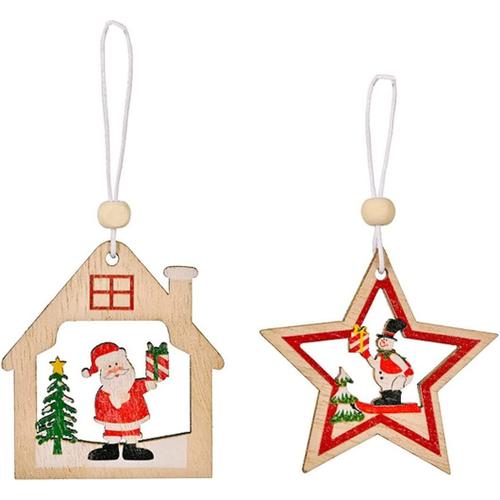 Décorations de Noël Pendentif d'impression en Bois de Noël Une boîte de 12 pièces Pendentif Flocon de Neige Père Noël Attache Miroir Murale Lourd (A-B, One Size)