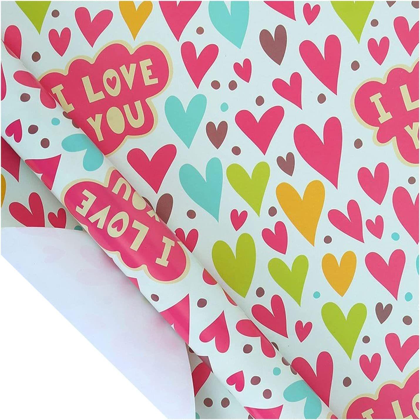 Papier d'emballage Cadeau coloré Fête de Vacances Cadeau Fleurs Amour Coeur  Papier Saint Valentin Papier d'emballage Protection Carton Colis (A, One  Size)