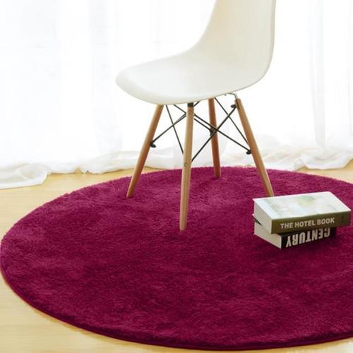 Tapis Salon Carpet Tapis Chambre Rond Tapis Shaggy Yoga Moquette Anti-Dérapage Absorbant Velours Diamètre 120cm Bordeaux Rou