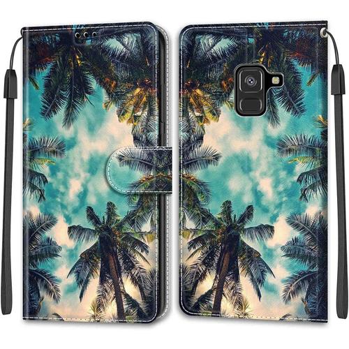 Coque Samsung Galaxy A8 2018/A5 2018, Housse Samsung A8 2018/A5 2018, Etui Housse En Cuir Pochette Protection Portefeuille Rabat Clapet Case Porte Carte Magnétique Étui Cover Arbre