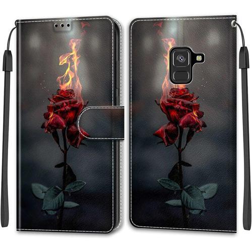 Coque Samsung Galaxy A8 2018/A5 2018, Housse Samsung A8 2018/A5 2018, Etui Housse En Cuir Pochette Protection Portefeuille Rabat Clapet Case Porte Carte Magnétique Étui Cover Rose