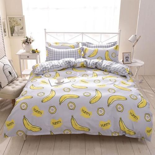 4pcs/Set Article De Literie Petit Frais Peau-Amicale Couette Housse De Lit 150*200 Banane