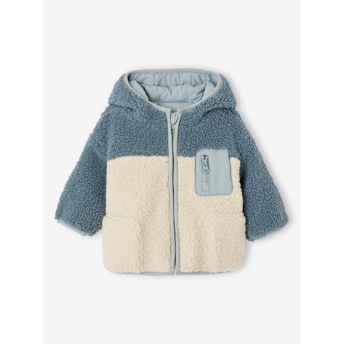 Blouson À Capuche Réversible Bébé 1 Face Colorblock, 1 Face Unie Vert D'eau