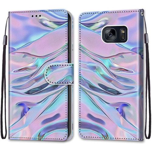 Coque Pour Samsung Galaxy S7, Etui En Cuir Pu Portefeuille Housse Coque Avec 360 Degrés Silicone Antichoc Protection Cover Cuir Pochette Magnétique Und Flip Béquille Fluorescent