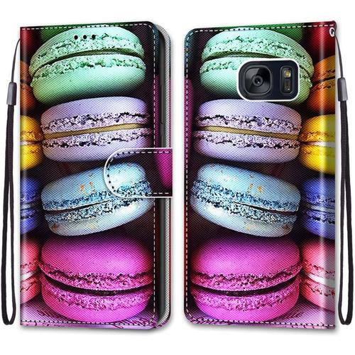 Coque Pour Samsung Galaxy S7, Etui En Cuir Pu Portefeuille Housse Coque Avec 360 Degrés Silicone Antichoc Protection Cover Cuir Pochette Magnétique Und Flip Béquille Macarons