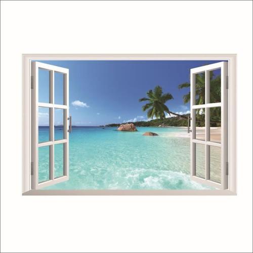 3d fenêtres vue sur la mer hawaï dimensional fond d'écran autocollant salon décor