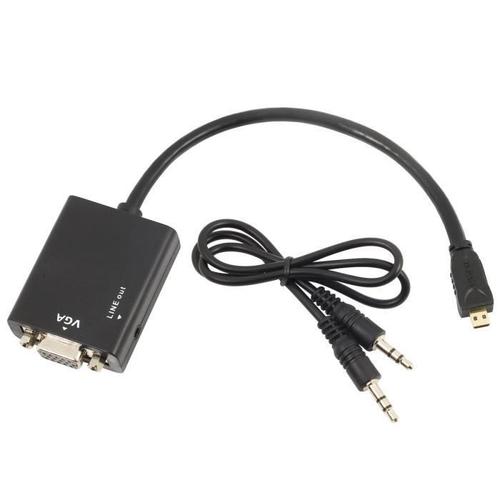 câble micro hdmi mâle vers vga vidéo adaptateur convertisseur 1080p + audio pour pc ac109
