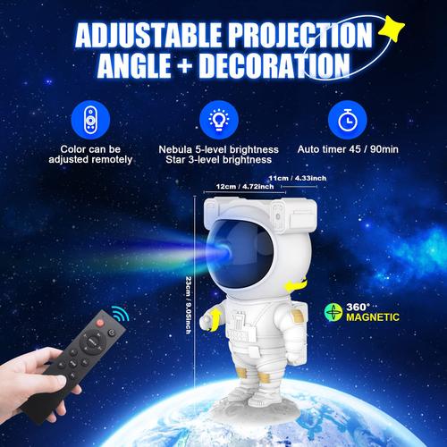 Astronaute Projecteur Galaxy Night Light - Veilleuse Étoilée, Nébuleuse,  Minuterie, Télécommande - Chambre à Coucher, Plafond