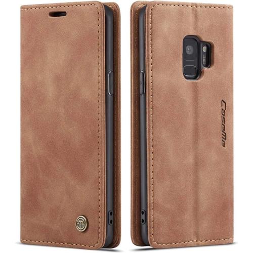 Coque Pour Samsung Galaxy S9,Anti-Choc Housse En Cuir Premium Flip Case Portefeuille Etui,Café