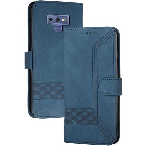 Coque Compatible Avec Samsung Galaxy Note 9,Anti-Choc Housse En Cuir Premium Flip Case Portefeuille Etui,Bleu