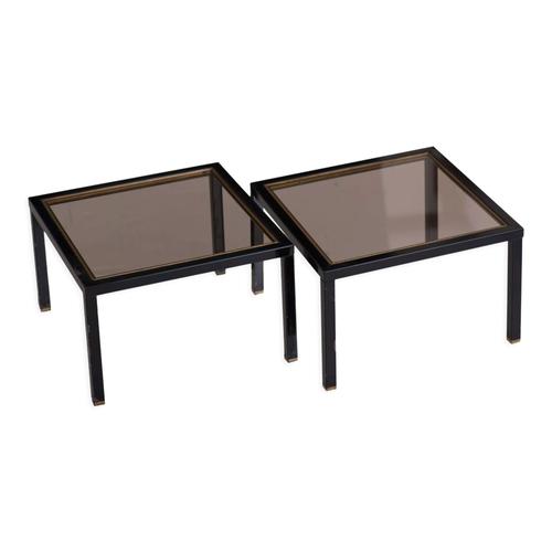 Paire De Tables Basses Daposappoint Ou Bout De Canap Mtal Noir Et Verre An 1970 Noir