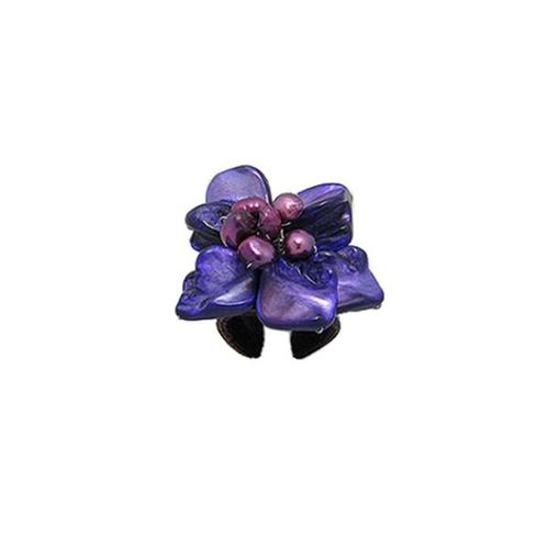 Bague Ajustable Fleur Nacre Et Perle Violet - Blue Pearls Nub 3402 E Ajustable