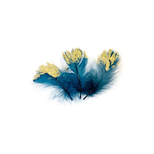 20 Plumes Pailletees Bleues Roi Et Dorees Pailletees 7 5 Cm