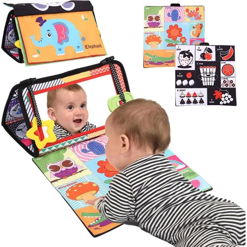 Jouets Montessori - Aqsacokiya - Jouet Miroir Bebe Eveil 0-9 Mois, Motif Noir Et Blanc Très Contrasté, Avec Livre En Tissu