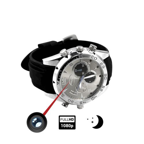 Montre en cuir Caméra Espion Full HD 64 Go - vision nocturne résistant à l'eau avec slot micro SD