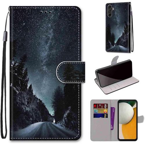 Coque Pour Samsung Galaxy A15 Cuir Synthétique Flip Case Téléphone Magnétique Silicone Portefeuille Étui En Cuir,Chemin Forestier