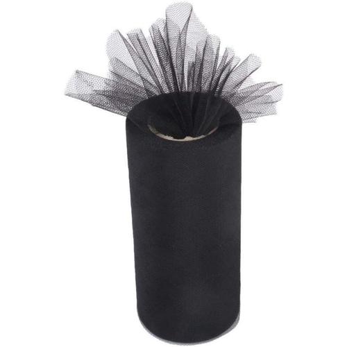 1 rouleau de tulle noir - Bobine de tulle à enrouler pour mariage, couture, artisanat, décoration, 15 cm, 25 mètres de long