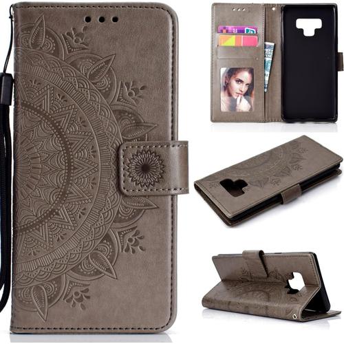 Rétro Coque Samsung Galaxy Note 9, Etui Housse Tpu Antichoc Fentes Cartes Béquille Pu Cuir Protection Portefeuille Cover Pour Samsung Galaxy Note 9 - Gris