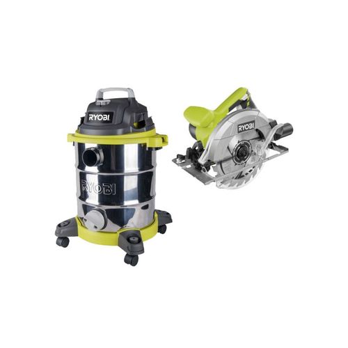 Pack RYOBI Scie circulaire 1400W 66mm RCS1400-G + Aspirateur 1500W 30L RVC-1530IPT-G