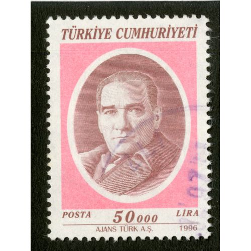 Timbre Oblitéré Turkiye Cumhuriyeti, Posta, 50,000 Lira, Ajans Turk, 1996