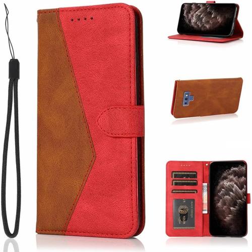 Coque Pour Samsung Galaxy Note 9 Portefeuille Housse De Cuir Pu Et Fonction Support, Conception D'épissage Flip Slim Case Pour Galaxy Note 9 - Rouge