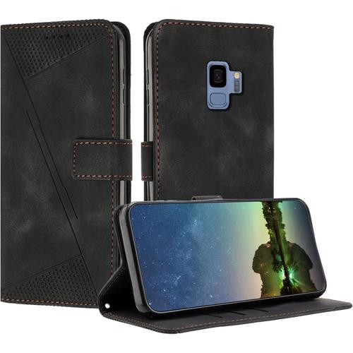 Etui Coque Pour Samsung Galaxy S9, Coque De Telephone En Cuir De Première Qualité Pochette De Portefeuille Porte Carte Magnétique Pour Coque Samsung S9 - Noir