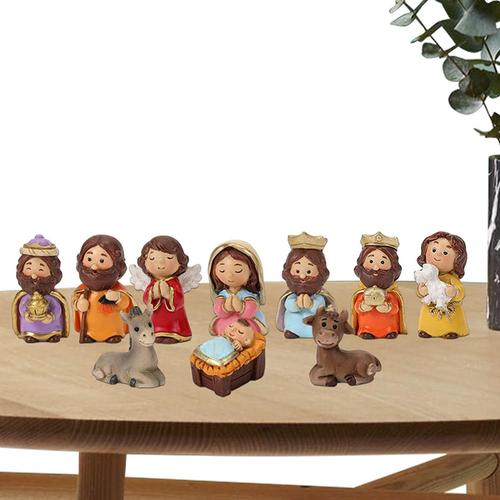 crèche crèche, 10 Figurines de la Nativité de Noël en résine, Statue de Jésus de Noël pour Enfants et Adultes, crèche de la Sainte Famille avec Style de Ferme