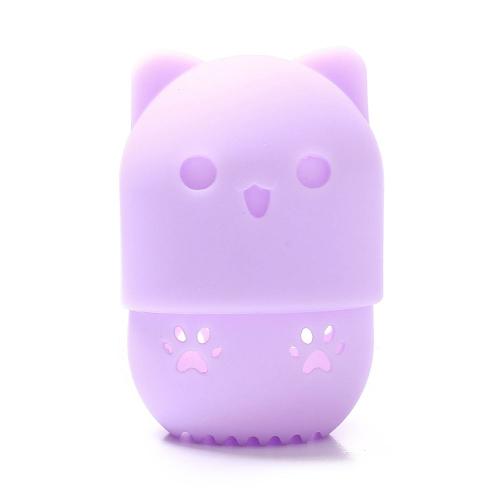 Couleur Violet Boîte De Rangement D'éponge De Beauté Mignonne, Support D'¿Uf De Poudre, Séchage, Support En Silicone, Résistant À La Moisissure, Étui De Cosmétique, Accessoires De Maquillage 