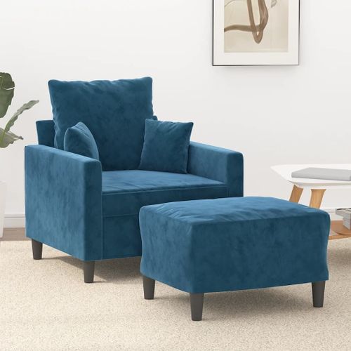 Vidaxl Fauteuil Avec Repose-Pied Bleu 60 Cm Velours