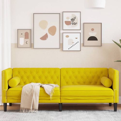Vidaxl Canapé Chesterfield Avec Traversins 3 Places Jaune Velours