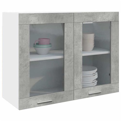Vidaxl Armoire En Verre Suspendue Gris Béton 80x31x60 Cm