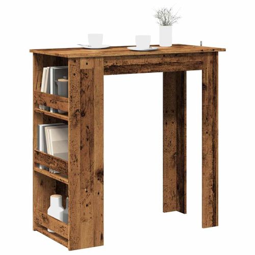 Vidaxl Table De Bar Et Étagère De Rangement Vieux Bois 102x50x103,5 Cm