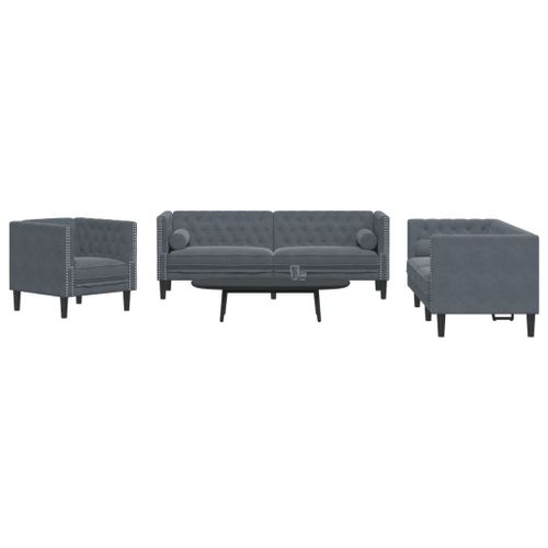 Vidaxl Ensemble De Canapé Chesterfield Et Traversins 3 Pcs Gris Foncé