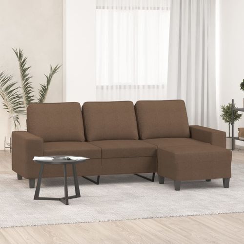 Vidaxl Canapé À 3 Places Avec Repose-Pieds Marron 180 Cm Tissu
