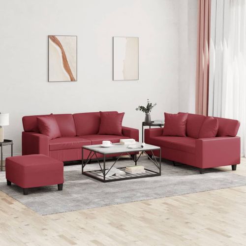 Vidaxl Ensemble De Canapés 3 Pcs Et Coussins Rouge Bordeaux Similicuir