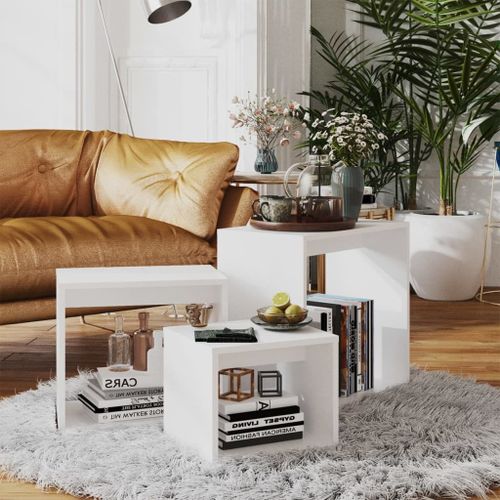 Vidaxl Tables Gigognes 3 Pcs Blanc Aggloméré