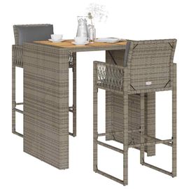 Vidaxl Ensemble De Bar De Jardin 3 Pcs Et Coussins Gris Résine Tressée