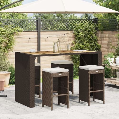 Vidaxl Tabourets De Bar Jardin Coussins Lot De 4 Marron Résine Tressée