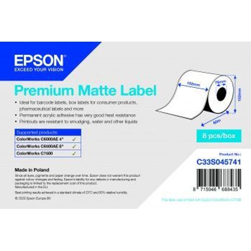 Epson Premium - Mat - adhésif permanent en acrylique - Rouleau (10,2 cm x 60 m) 8 rouleau(x) étiquettes continues - pour ColorWorks CW-C6000Ae, CW-C6500Ae, CW-C6500Pe, TM-C7500, TM-C7500G