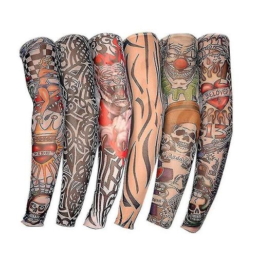 Arm Tattoo Sleeves,6 Pack Men Fake Temporary Tattoo Nylon Sleeve Arm Stockings Elastic Biker Sleevelet For Halloween
