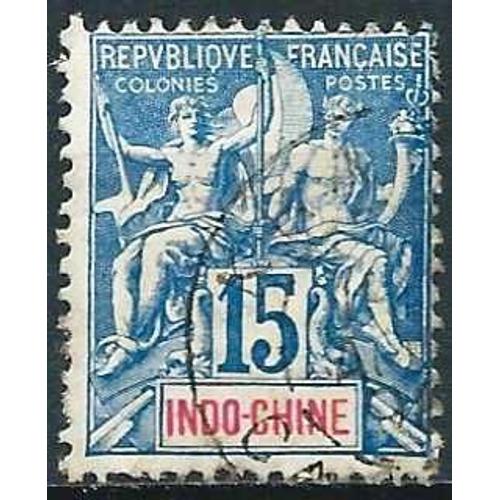 Indochine, Actuel Vietnam, Colonie Française 1892, Beau Timbre Yvert 8, Type Sage "Colonies", 15c. Bleu, Oblitéré, Tbe