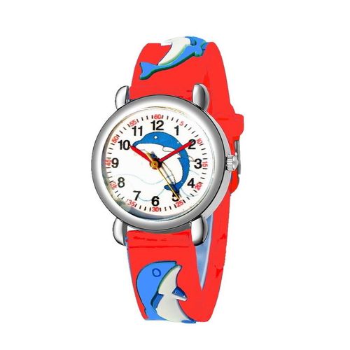 Montre Dauphins Enfant Bracelet Silicone Rouge Dauphins Cadran Pédagogique