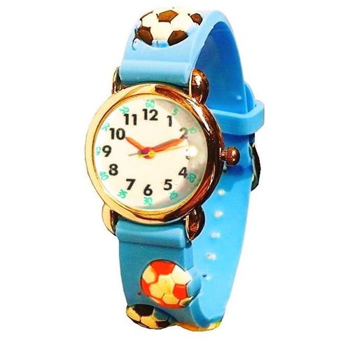Montre Football Bleu Enfant Bracelet Silicone Ballons Cadran Pédagogique