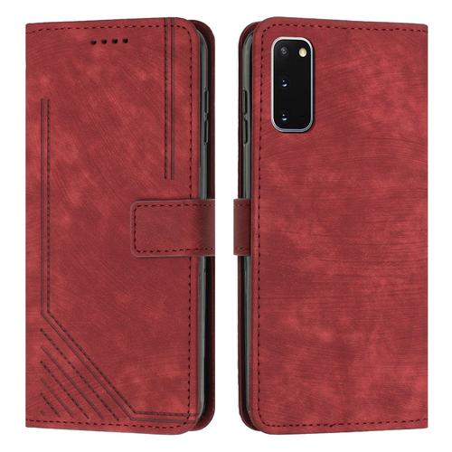 Coque Pour Samsung Galaxy S20,Etui De Samsung Galaxy S20 Premium En Cuir Pochette Protection,Étui Pour Samsung Galaxy S20 Portefeuille Rabat Clapet Case,Rouge