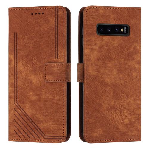 Coque Pour Samsung Galaxy S10,Etui De Samsung Galaxy S10 Premium En Cuir Pochette Protection,Étui Pour Samsung Galaxy S10 Portefeuille Rabat Clapet Case,Marron